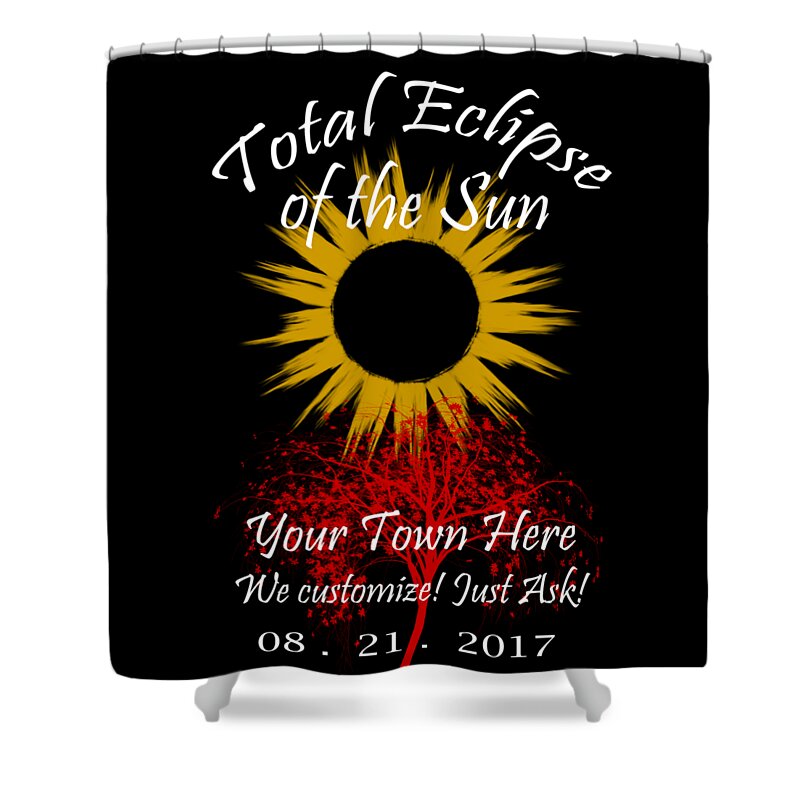 Total Shower Curtain featuring the digital art Total Eclipse Art for T Shirts Sun and Tree on Black by Debra and Dave Vanderlaan