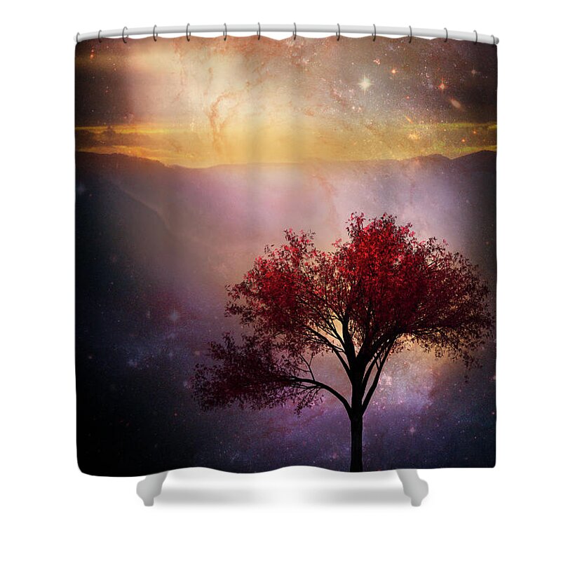 Appalachia Shower Curtain featuring the digital art Total Eclipse of the Sun Tree Art by Debra and Dave Vanderlaan