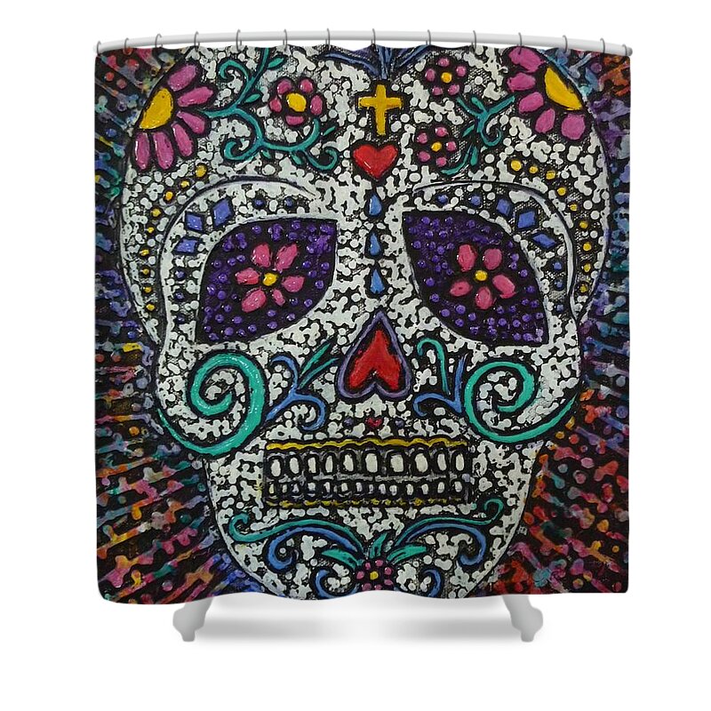 Dia De Los Muertos Shower Curtain featuring the painting Touch of Death by Amelie Simmons