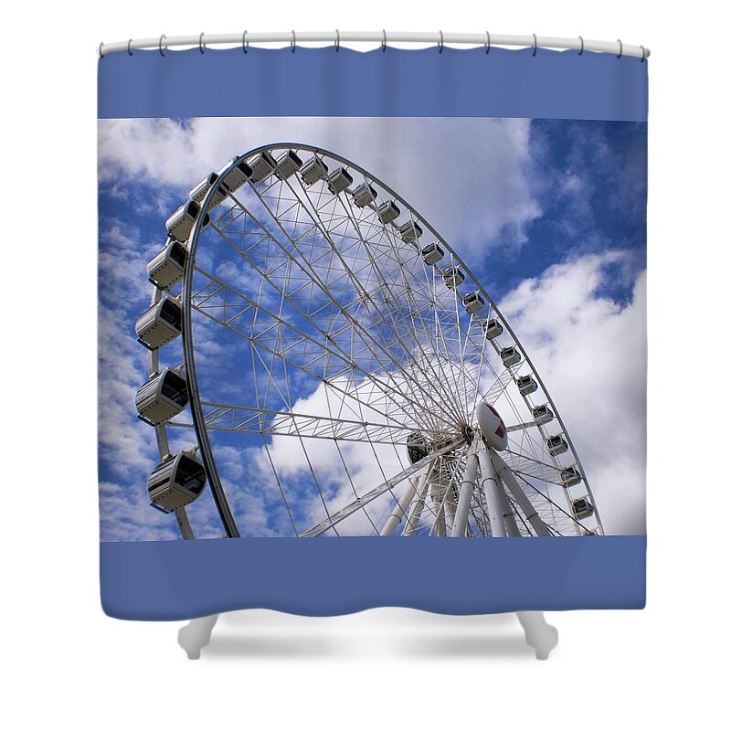 Ferris Wheel Shower Curtain featuring the photograph Touching The Clouds by Tania Read