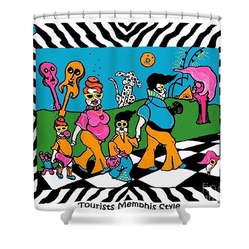 Tourists Shower Curtain featuring the mixed media Tourists Memphis Style by Lizi Beard-Ward