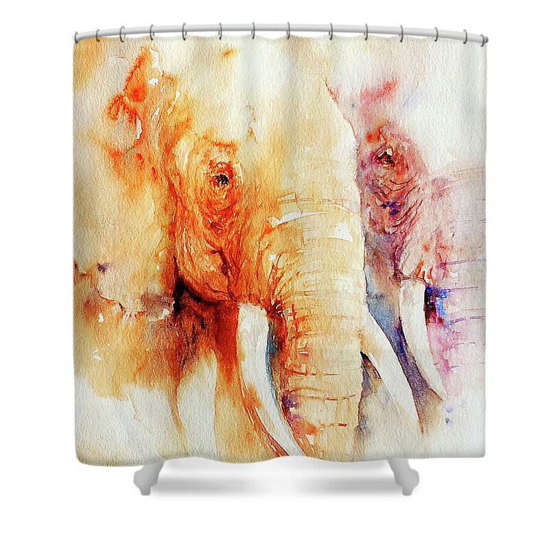Elephants Shower Curtain featuring the painting Tow of a Kind by Arti Chauhan