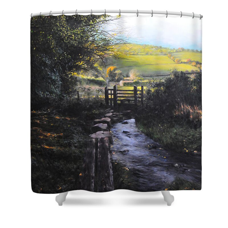 Landscape Shower Curtain featuring the painting Towards Llanferres by Harry Robertson