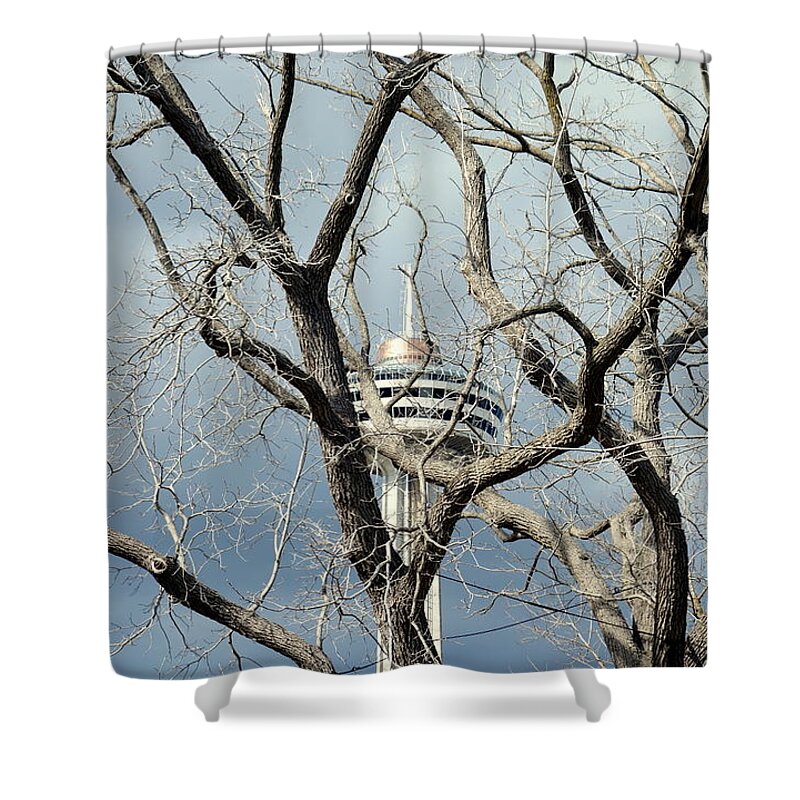 Skylon Shower Curtain featuring the photograph Tower and Trees by Valentino Visentini