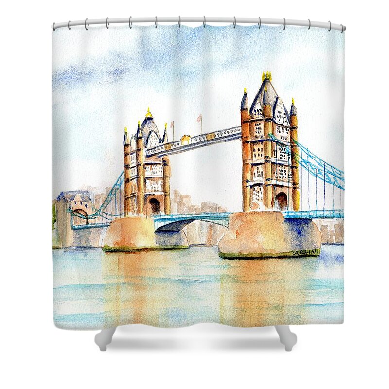 Bridge Shower Curtain featuring the painting Tower Bridge London by Carlin Blahnik CarlinArtWatercolor