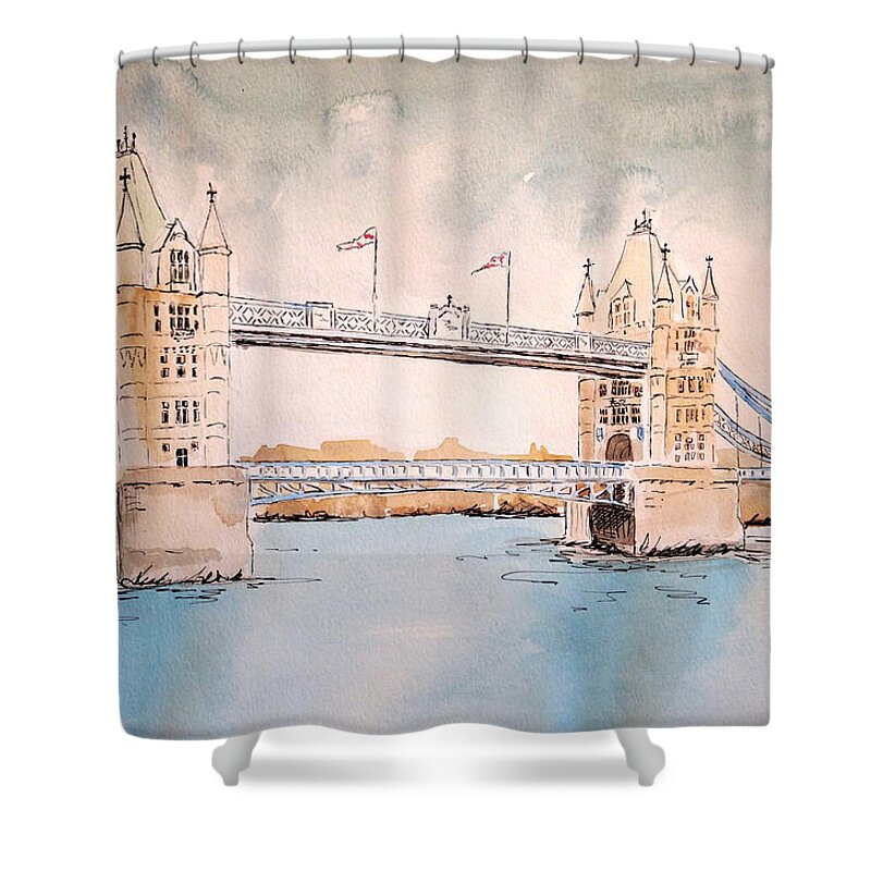 Tower Bridge Shower Curtain featuring the painting Tower Bridge by Marilyn Zalatan