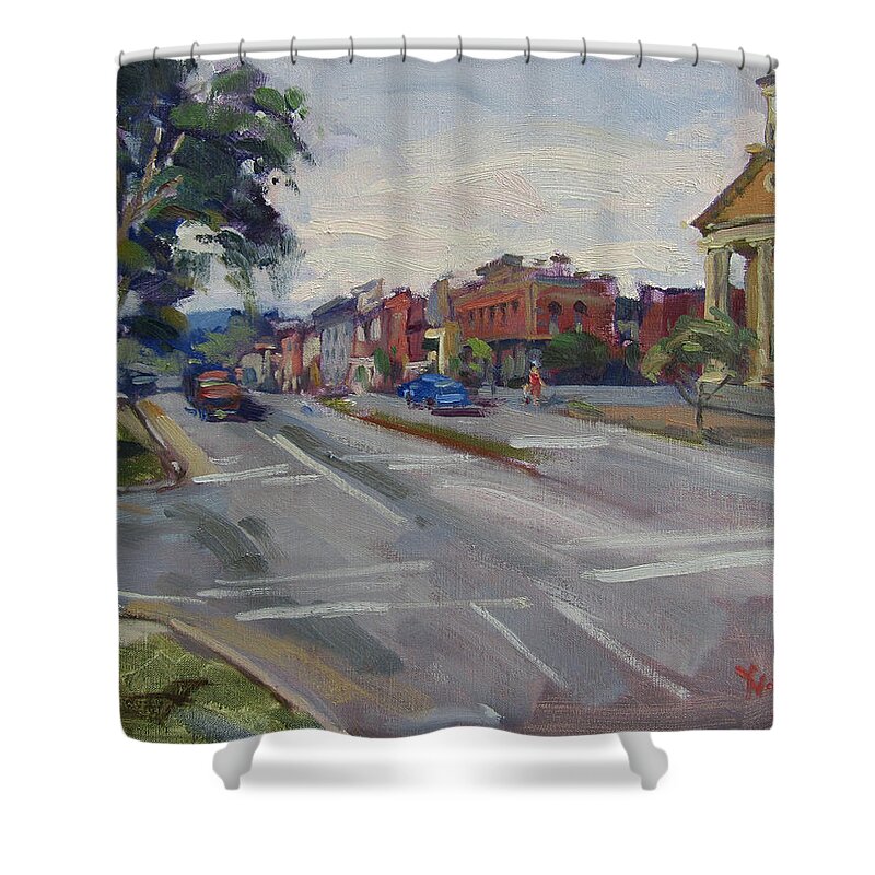 Town Shower Curtain featuring the painting Town of Canandaigua NY by Ylli Haruni