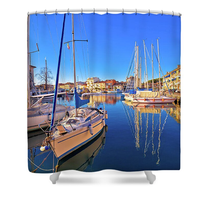 Grado Shower Curtain featuring the photograph Town of Grado colorful waterfront and harbor view by Brch Photography