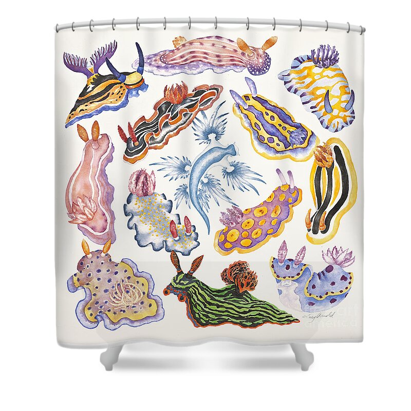 Sea Slugs Shower Curtain featuring the painting Toxic Tango I Sea Slugs by Lucy Arnold