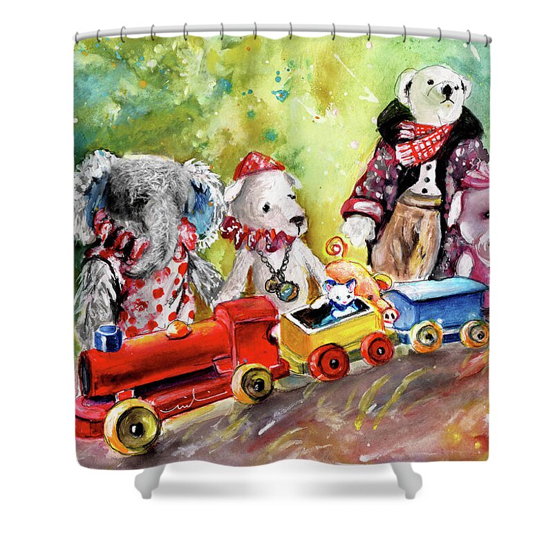 Travel Shower Curtain featuring the painting Toy Circus In Whitby by Miki De Goodaboom
