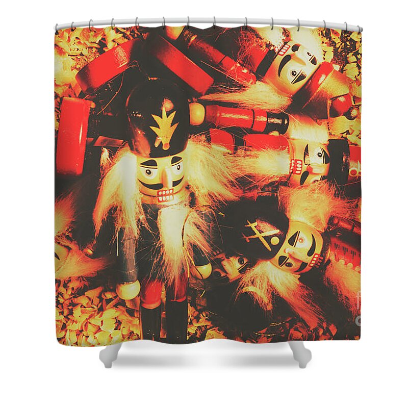 Nut Cracker Shower Curtain featuring the photograph Toy workshop soldiers by Jorgo Photography