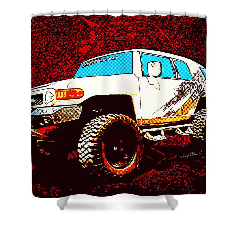 Toyota Shower Curtain featuring the photograph Toyota FJ Cruiser 4x4 Cartoon Panel from VivaChas by Chas Sinklier