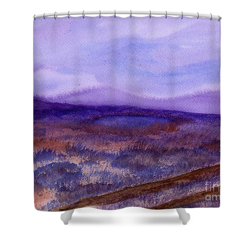 Montana Shower Curtain featuring the painting Tracks O' Trail by Victor Vosen