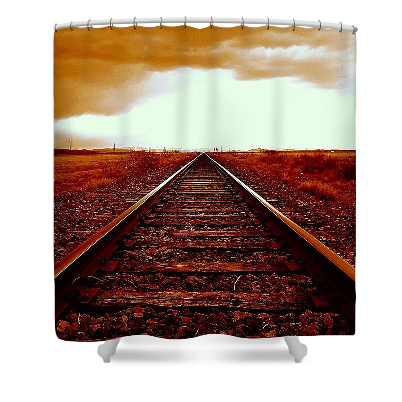 Marfa Shower Curtain featuring the photograph Marfa Texas America Southwest Tracks To California by Michael Hoard