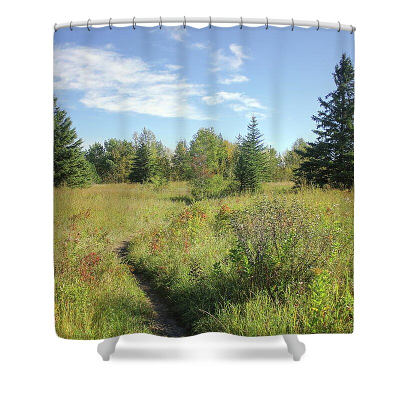 Meadow Shower Curtain featuring the photograph Trail in September Meadow by Jim Sauchyn