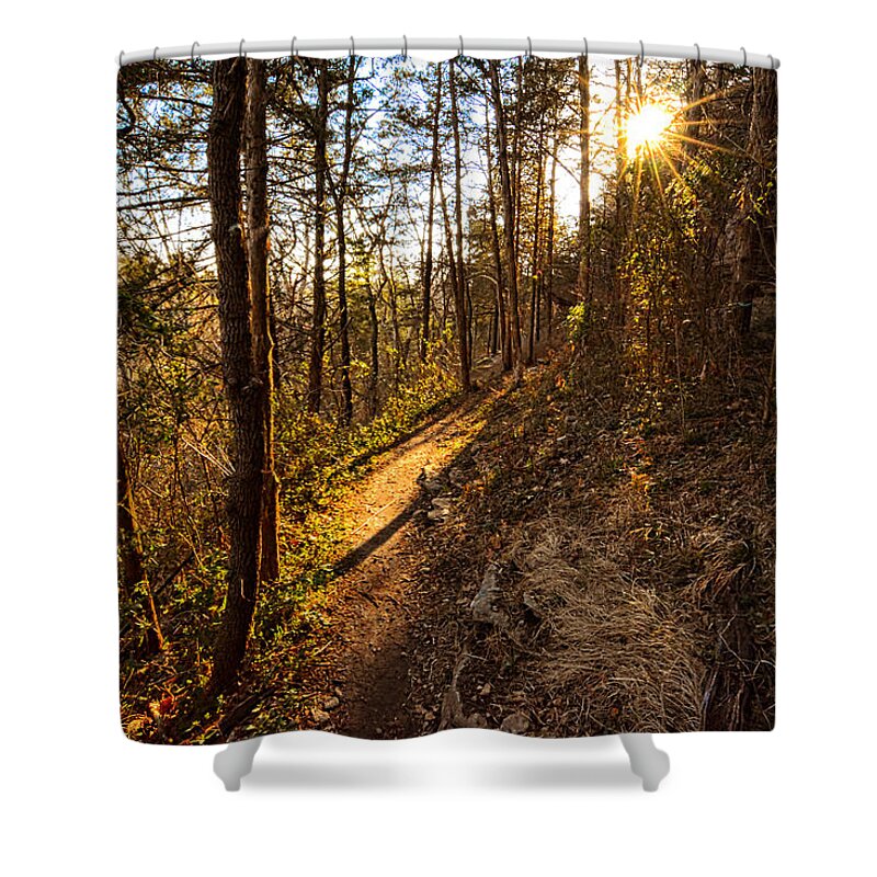 Blowing Springs Bella Vista Shower Curtain featuring the painting Trail of happiness - Blowing Springs Trail Arkansas by Lourry Legarde