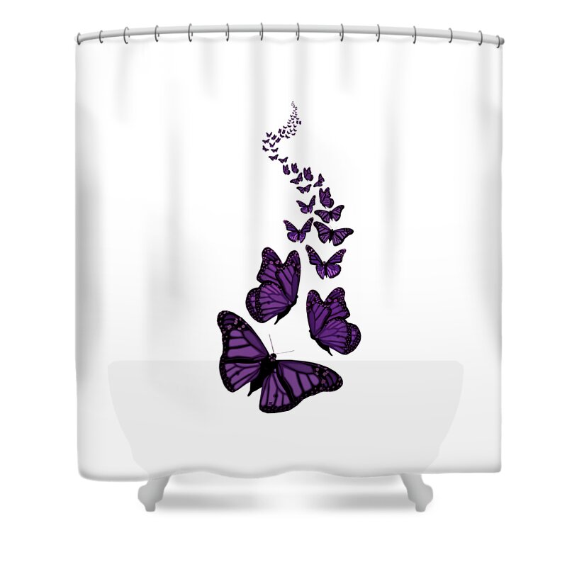 Purple Shower Curtain featuring the digital art Trail of the Purple Butterflies Transparent Background by Barbara St Jean