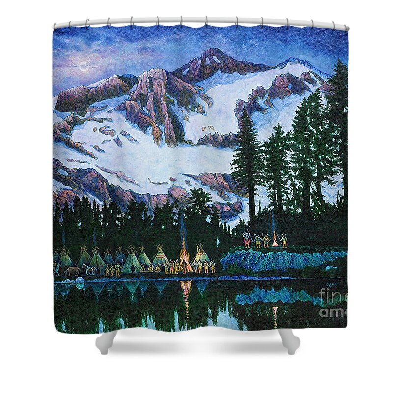 American Indian Shower Curtain featuring the painting Trails West II by Michael Frank