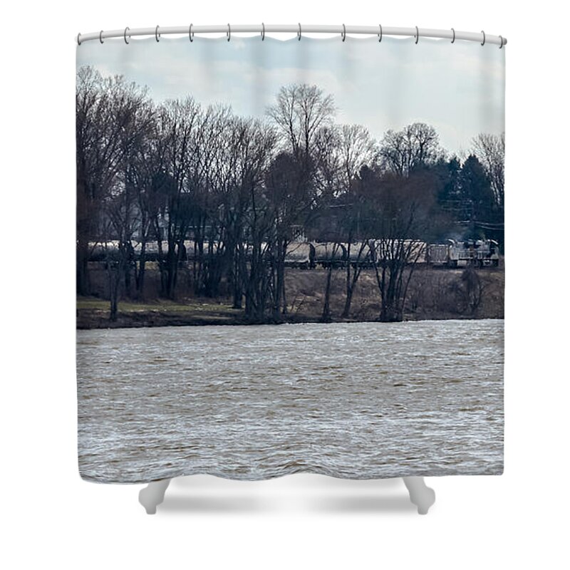 Train Shower Curtain featuring the photograph Train Across the Ohio by Holden The Moment