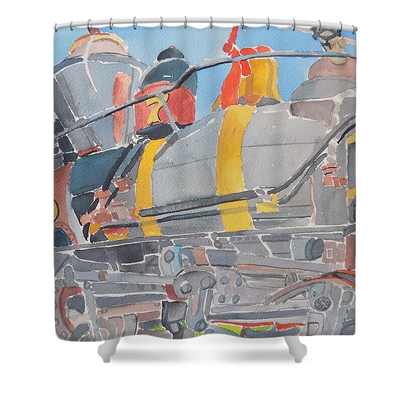 Train Shower Curtain featuring the painting Train Engine by Rodger Ellingson