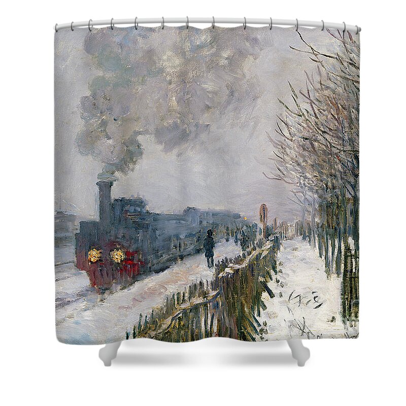 Train Shower Curtain featuring the painting Train in the Snow or The Locomotive by Claude Monet