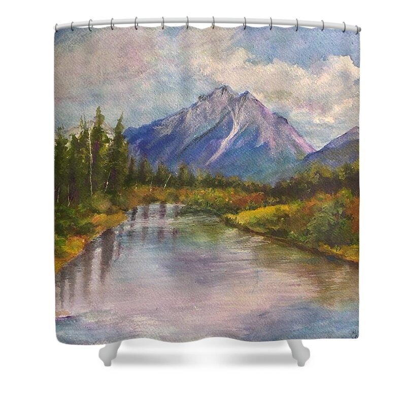 Alaska Shower Curtain featuring the painting Train Ride to Anchorage by Cheryl Wallace