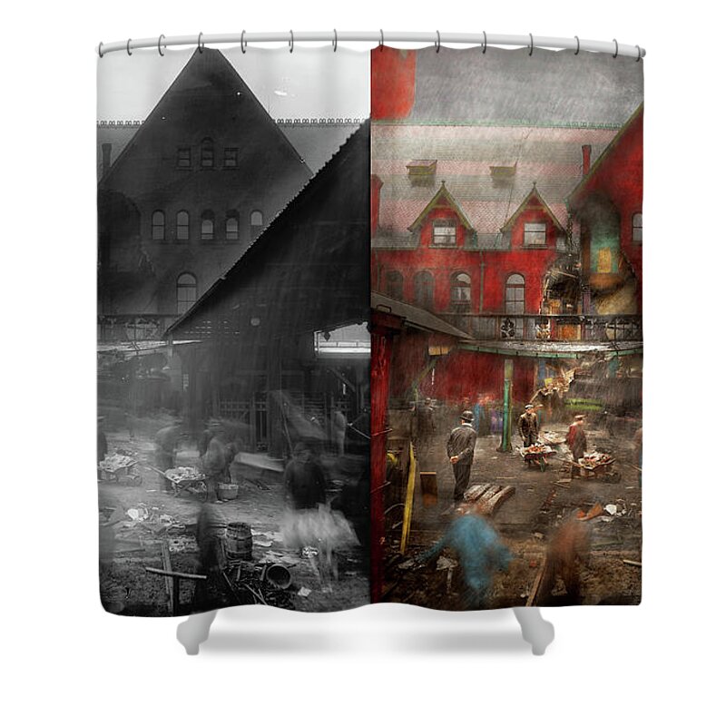 Train Shower Curtain featuring the photograph Train Station - Accident - Smasher disaster 1906 - Side by Side by Mike Savad