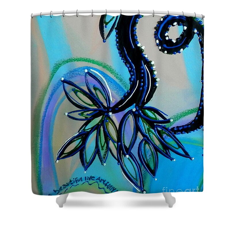 Trees Shower Curtain featuring the mixed media Tranquil joy by Barbara Leigh Art