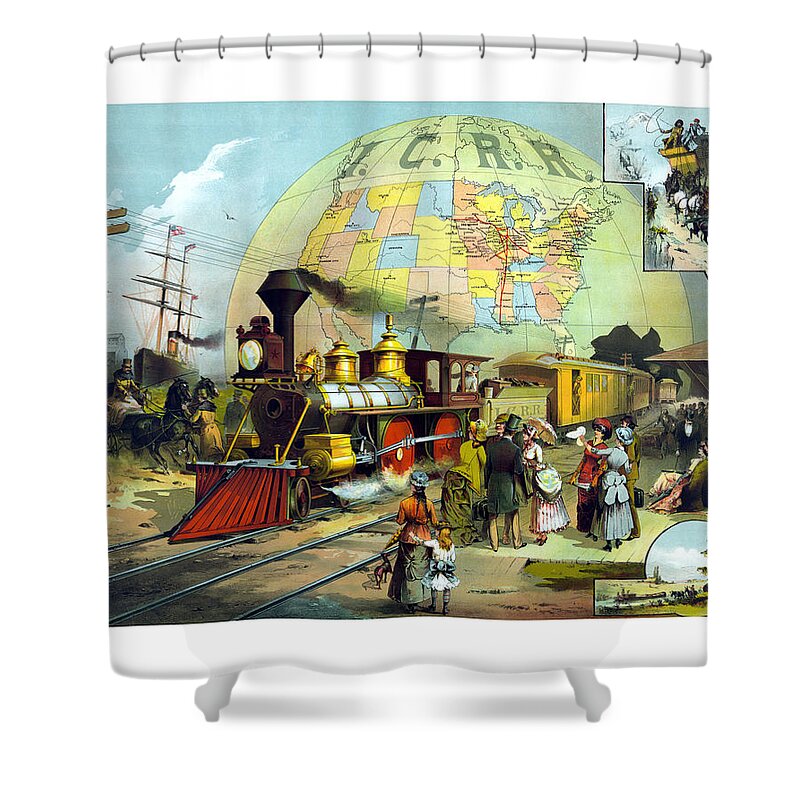 Trains Shower Curtain featuring the painting Transcontinental Railroad by War Is Hell Store