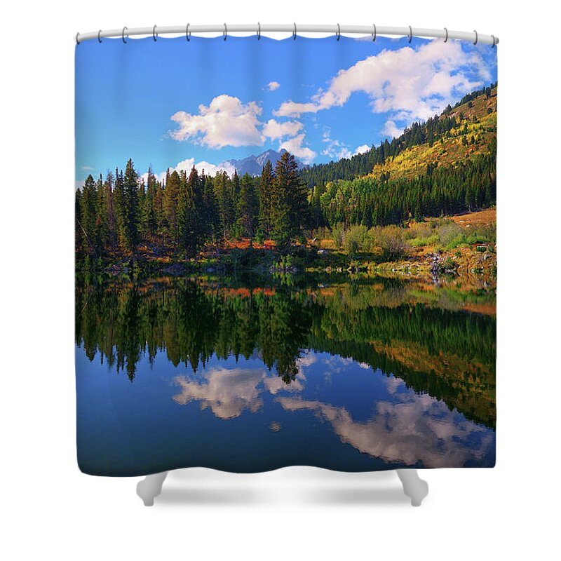 Trapper Lake Shower Curtain featuring the photograph Trapper Lake Reflections by Greg Norrell