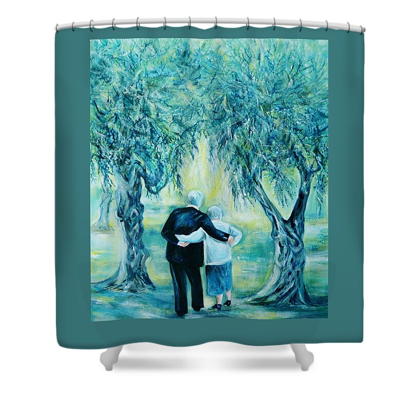 Travel Shower Curtain featuring the painting Travel Notebook.Olive Groves by Anna Duyunova