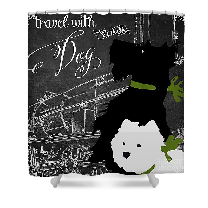 Travel Shower Curtain featuring the painting Travel With Your Dog by Mindy Sommers