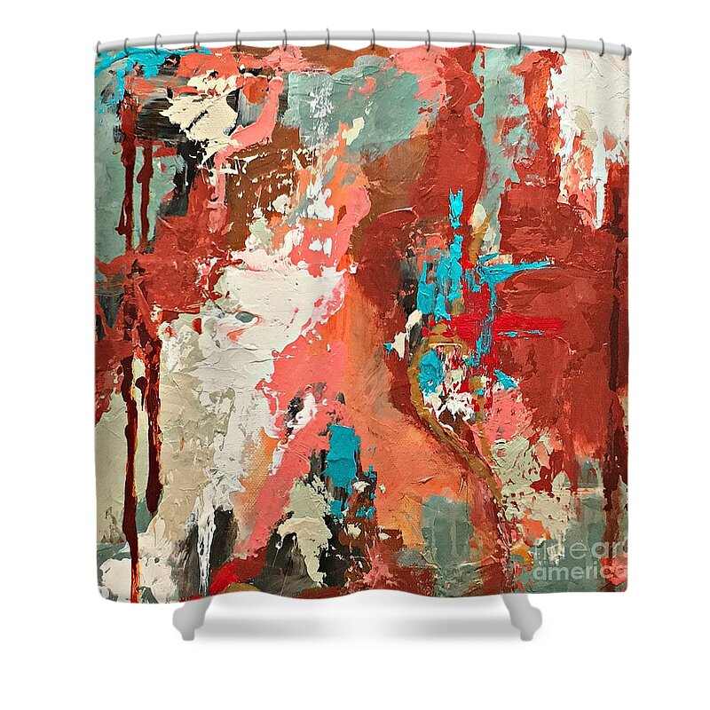 Abstract Shower Curtain featuring the painting Traveler by Mary Mirabal