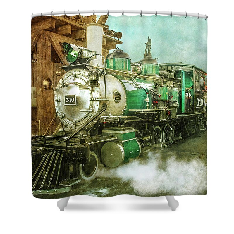 Americana Shower Curtain featuring the painting Traveling by train by Claudia Ellis