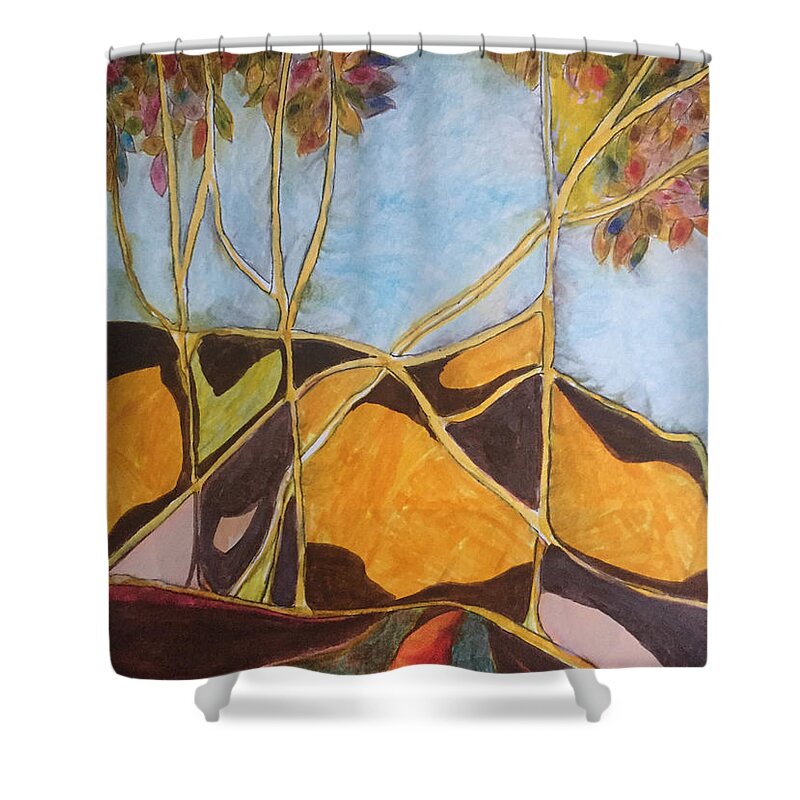 Trees Shower Curtain featuring the drawing Traveling Without A Camera Tangle Of Trees by Dennis Ellman
