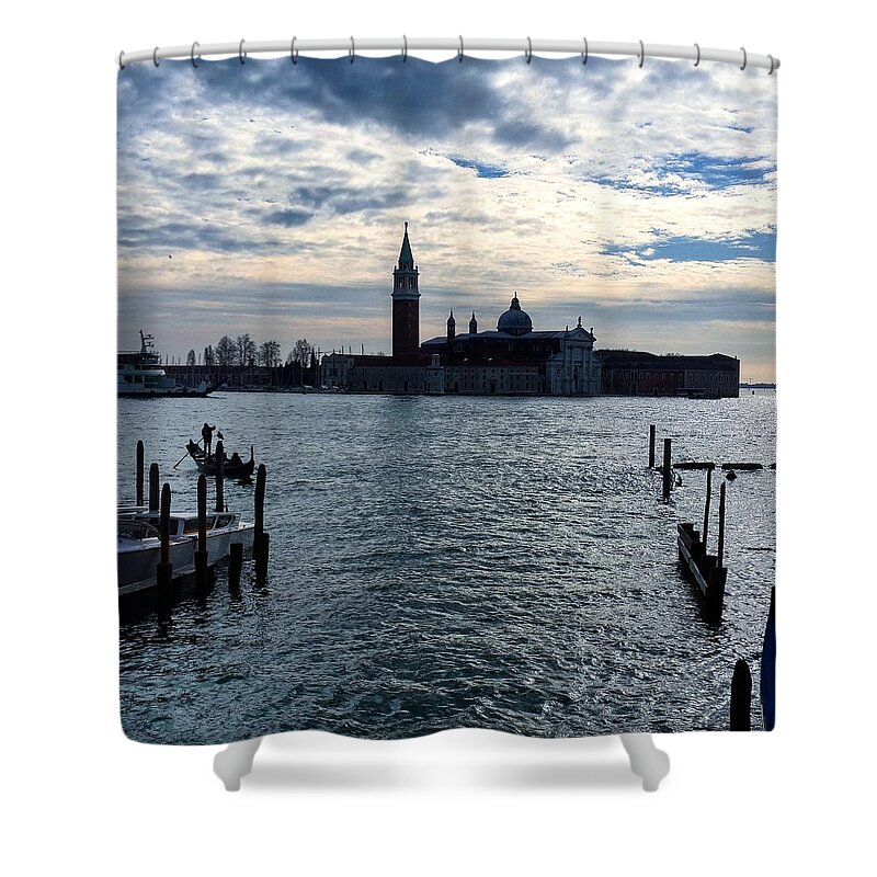 Venice Water Sky Clear Boats Ocean Travel Italy Clouds Beautiful Travelling Shower Curtain featuring the photograph Travelling Venice Italy by Lush Life Travel