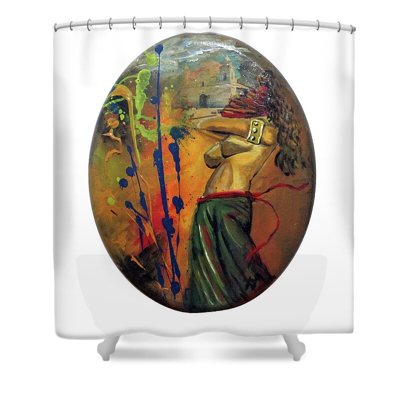 African Art For Sale Shower Curtain featuring the painting Trayectos by Carlos Paredes Grogan