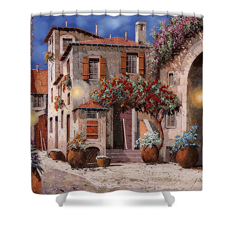 Arch Shower Curtain featuring the painting Tre Luci Al Crepuscolo by Guido Borelli