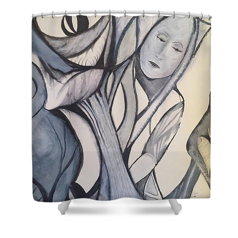 Contemporary Expressionist Drawing Shower Curtain featuring the drawing Tree Angel by Dennis Ellman