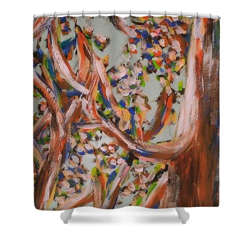 Red Shower Curtain featuring the painting Tree by Bachmors Artist