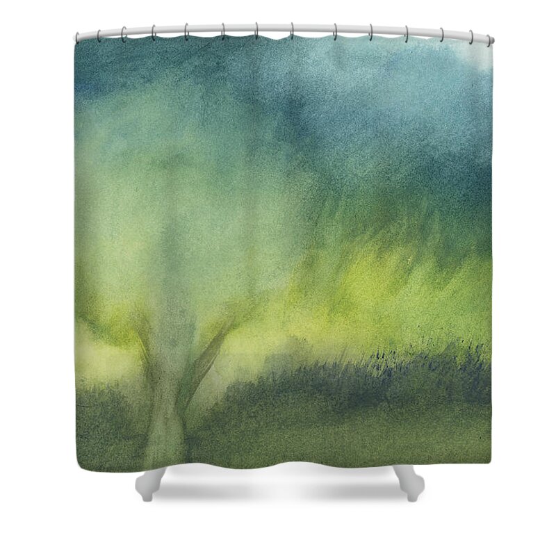 Tree By The Meadow Shower Curtain featuring the painting Tree By The Meadow by Frank Bright