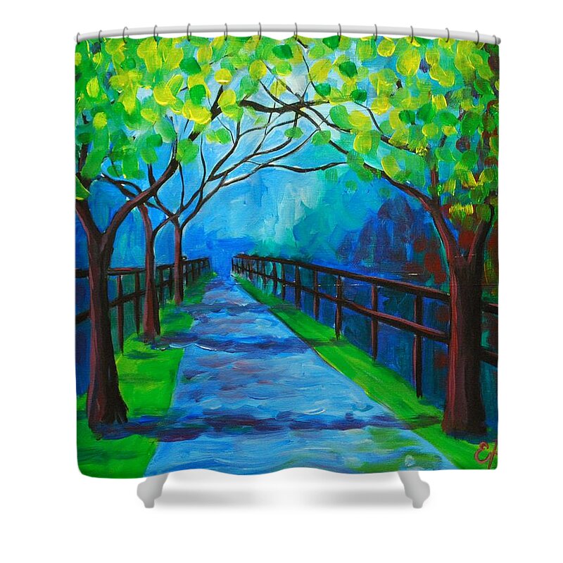 Tree Shower Curtain featuring the painting Tree Lined Fence by Emily Page
