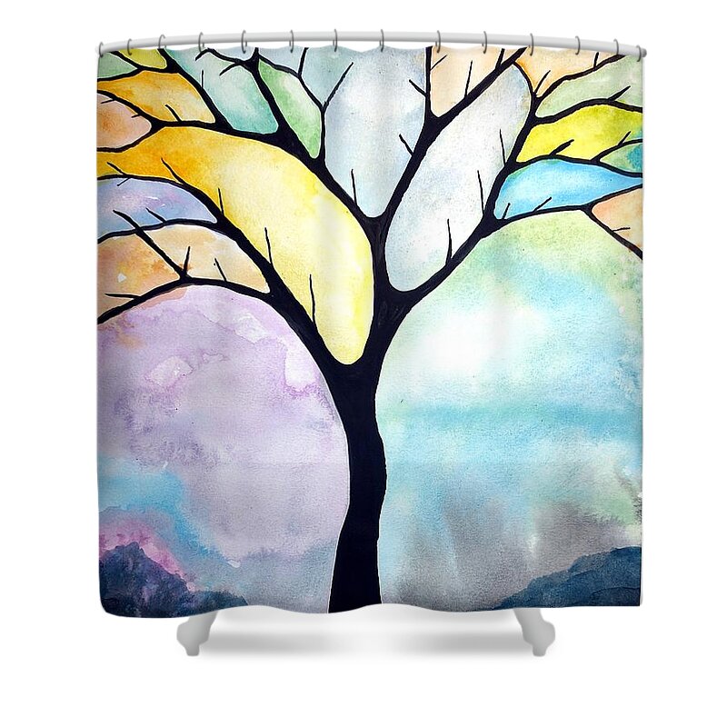 Tree Shower Curtain featuring the painting Tree of Life by Edwin Alverio