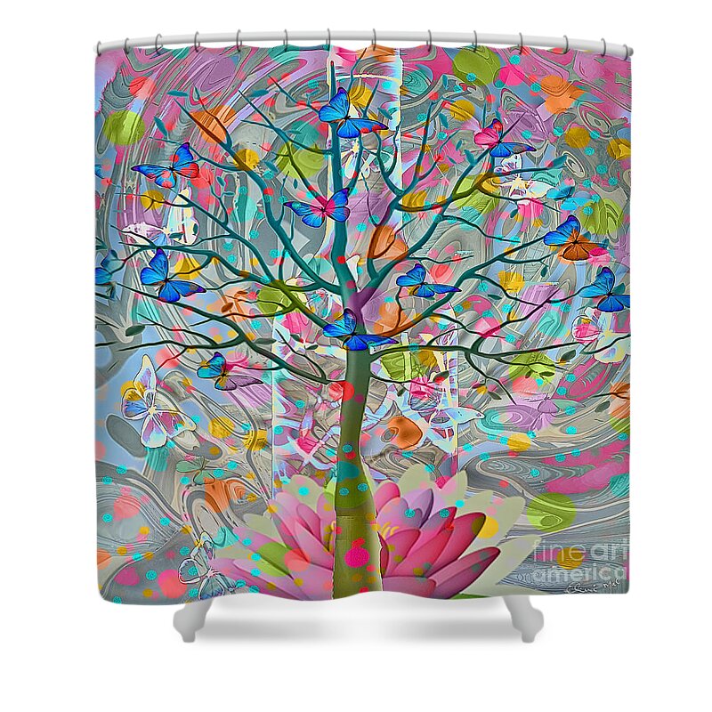 Abstract Shower Curtain featuring the digital art Tree Of Life by Eleni Synodinou