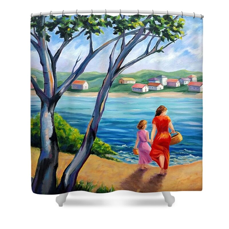 Landscape Shower Curtain featuring the painting Tree of Life by Rosie Sherman