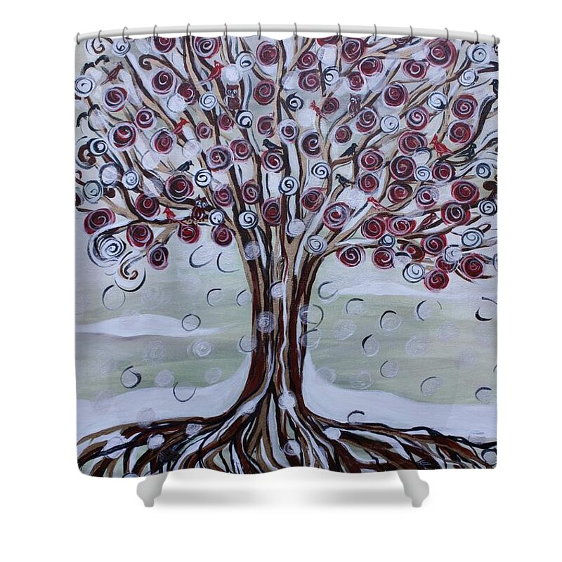 Tree Of Life Shower Curtain featuring the painting Tree Of Life - Winter by Gitta Brewster