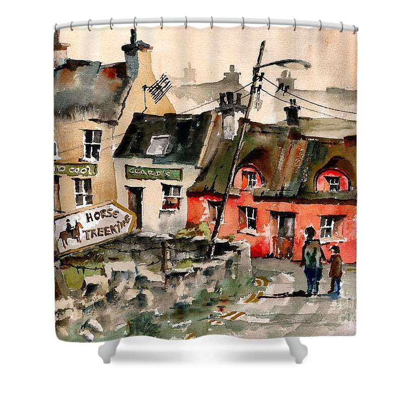  Shower Curtain featuring the painting Treekiing in Doolin, Clare by Val Byrne