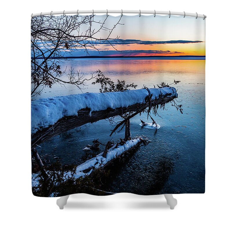 Higgins Lake Shower Curtain featuring the photograph Trees and Ice by Joe Holley