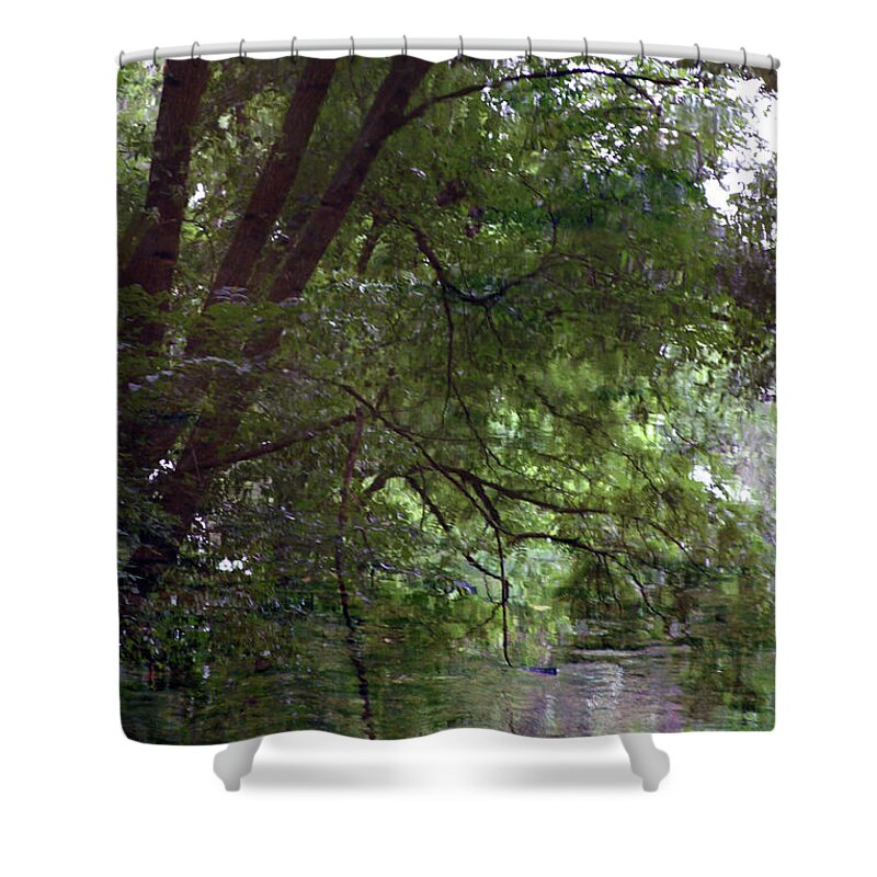Trees Shower Curtain featuring the photograph Trees Reflected in a Woodland Stream 2867 H_2 by Steven Ward