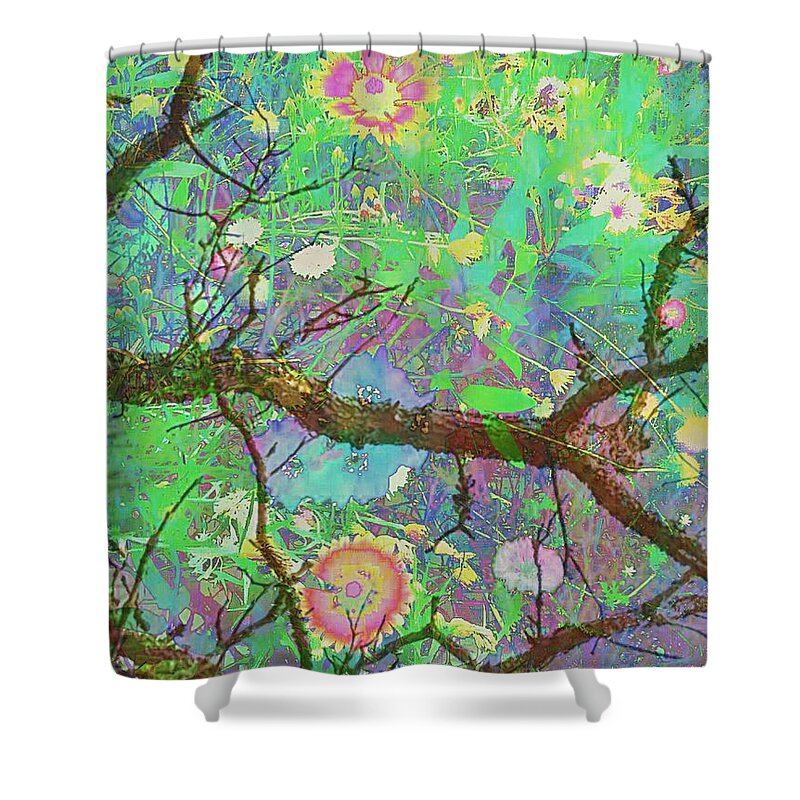 Aerial Forest View Shower Curtain featuring the digital art Treetop View Of A Forest Floor by Pamela Smale Williams